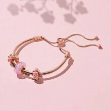 Talisman de plata de ley 925 chapado en oro rosa con diseño fijo de flor de ciruelo y animal de dibujos animados, adecuado para pulseras DIY, regalo de moda y elegante para el cumpleaños de la mujer