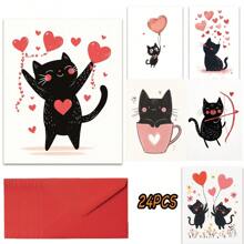 24 piezas Tarjetas de felicitación del Día de San Valentín con sobres - Diseño adorable de gato para todo tipo de ocasiones, perfectas para Año Nuevo, aniversarios, Acción de Gracias y talla grande - Adecuadas para todos