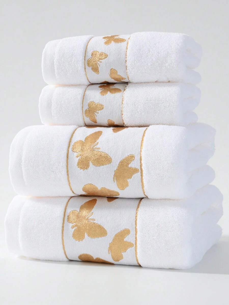 1 pieza/2 piezas Toalla de fractura con bordado de mariposa de hilo de oro de lujo, toalla facial suave y absorbente sin pelusa para parejas, toalla decorativa de baño, toalla de piscina, toalla de hotel, regalo para adultos y niños, de alta calidad, absorbente y de secado rápido para lavar el cabello, toalla facial, 1 pieza o 70*140 toalla de baño - Dorado - Ver 1