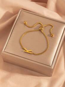 26 pièces Bracelet ajustable avec perles à lettre initiale, bracelets en acier inoxydable de couleur dorée convenant pour le port quotidien des femmes