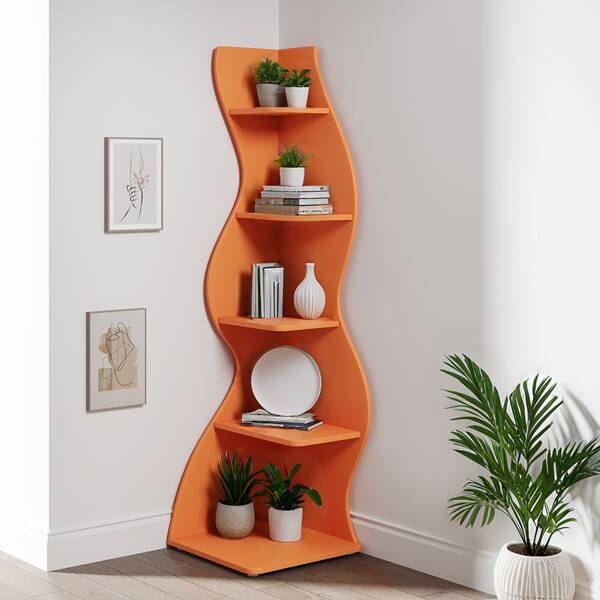 Modern Minimalist 5-Layer Corner Bookshelf, Corner Bookshelf, Display Cabinet, Shelving Unit, Open Storage, For Living Room, Study, And Bedroom. Multifunctional Storage Shelf. Easy To Install.