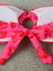 Conjunto de bikini con estampado floral oficial de polo y fruncido