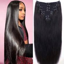 120G 8Pcs/Sets Clip In Hair Extensions Human Hair 10 To 28 Inch Brazilian Remy Straight Hair Natural Black For Women - Natural Black - View 2