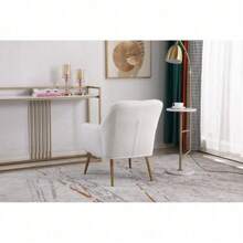 Modern Soft White Teddy Fabric Accent Chair With Stylish Gold Legs, Adjustable Feet, Ergonomic Design For Maximum Comfort, Durable Foam And Velvet Upholstery, Easy 10-Minute Assembly, Perfect For Living Room, Bedroom, Office, Ideal For Holiday And Christmas Décor, DreamDecor, Victory Store