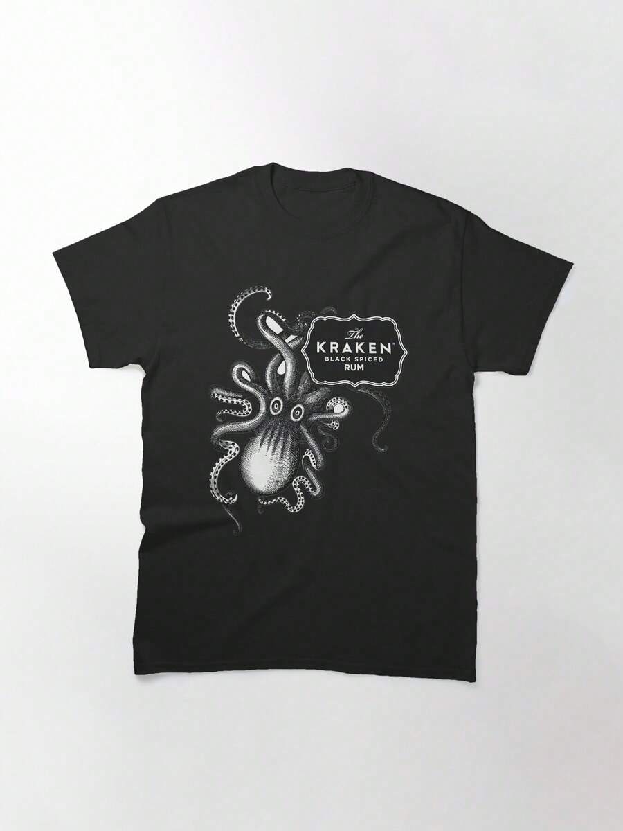 Kraken Rum Essential T-Shirt, Women's T-Shirt, 220g Pure Cotton, Casual Crew Neck, Great For Casual Outings And Comfortable Wear. - 黑色 - 查看 1