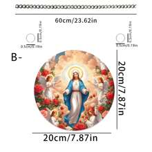 Flower Surrounded Angel Girl Cozy Mother Daughter Acrylic Disc Pendant With String Home Decor - Pink - View 7