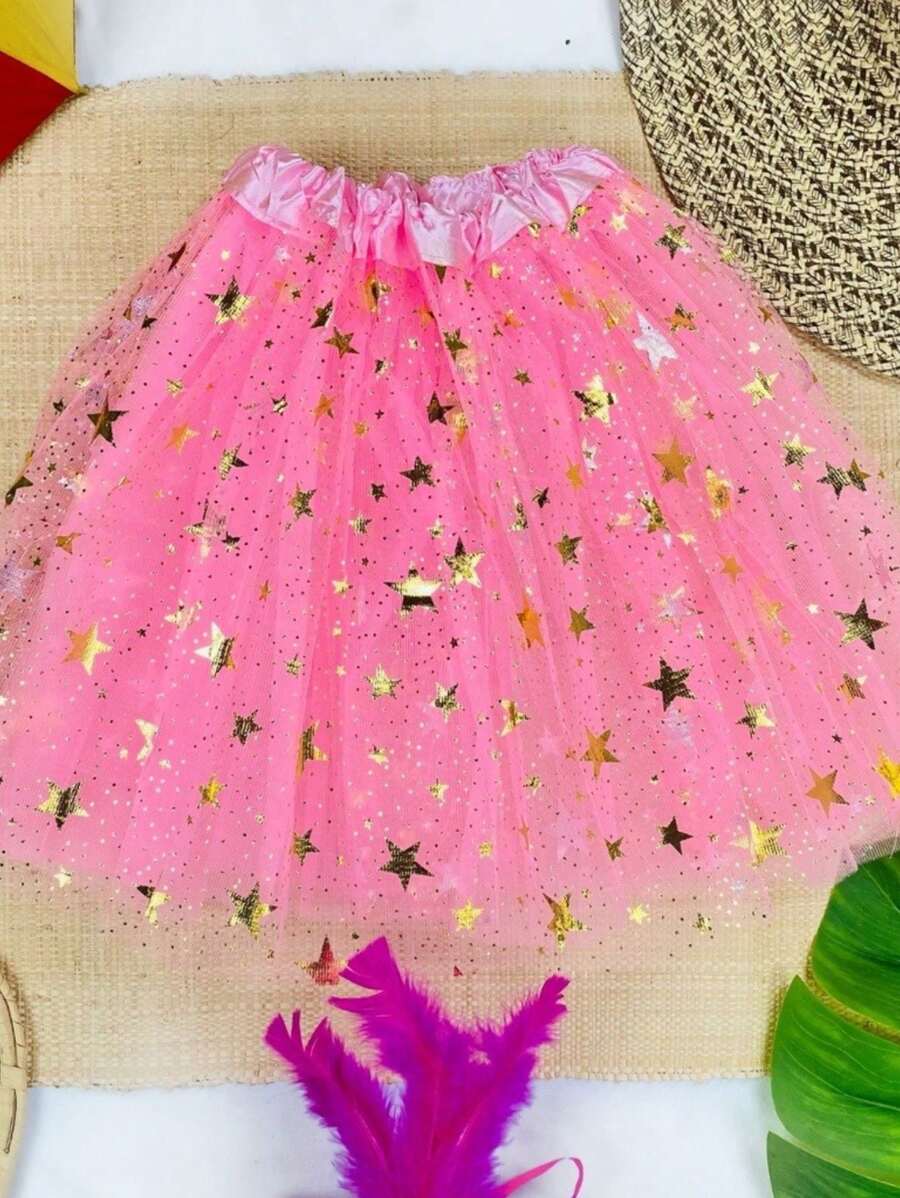 Tulle Skirt With Star Details Carnival Tutu A-9 - Pink - View 1