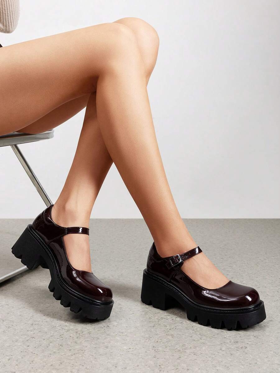 Women's Mary Janes Shoes For Women, Platform Dress Low Heel Chunky Pumps Round Toe Ankle Strap Pumps Shoes Oxfords - Màu Đỏ Sâu - Xem 1