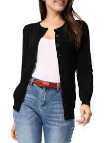 KAHULE Women's Crew Neck Button Down Long Sleeve Cardigan For Women Classic Soft Ladies Cardigan Sweater Coat