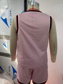 Girls Toddler Breathable Sports Tank Top And Short Set, Pink Print - Pink - View 3