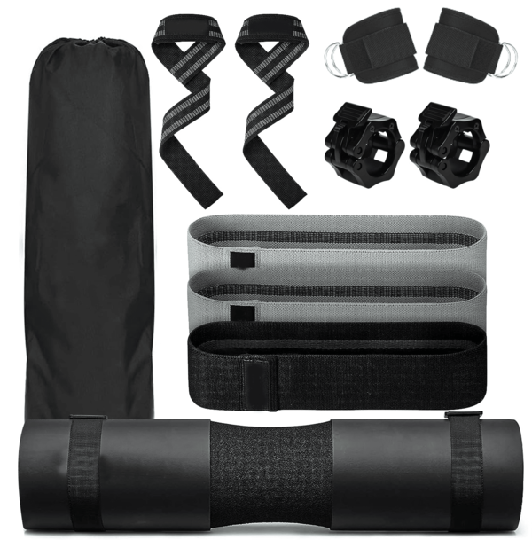1 Set - Almohadillas para Barra con Hombreras, Material de Alta Densidad, Antideslizante y Portátil  Un juego de hombreras con barra, fabricado con material de alta densidad, resistente a impactos, flexible y duradero. Incluye una almohadilla de 3 cm de grosor para ofrecer protección y soporte al cuello y los hombros. Fácil de instalar, con superficie antideslizante que se fija en su lugar. Ligero, compacto y cómodo de llevar, brinda una excelente experiencia de ejercicio. Imprescindible para profesionales del fitness.