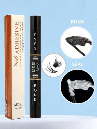 1 Piece Of Black Eyelash Adhesive And Transparent Sealing 2-In-1, DIY Eyelash Extension Glue 6ml, Suitable For Lashes Clusters, Strong Styling, Long-Lasting For 48-72 Hours, Latex-Free, Waterproof, Quick-Drying, Non-Irritating, Suitable For Personal And Family Party DIY Eyelash Cluster Makeup Supplies
