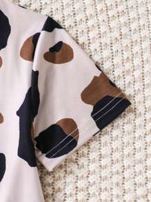 2pcs/Set Young Girl Leopard Print Round Neck Short Sleeve Dress, Summer - Multicolor - View 4