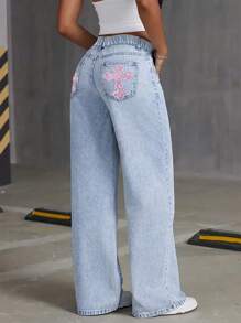 Teen Girl High Waist Straight Leg Jeans, Casual & Fashionable, Versatile, Suitable For Outings