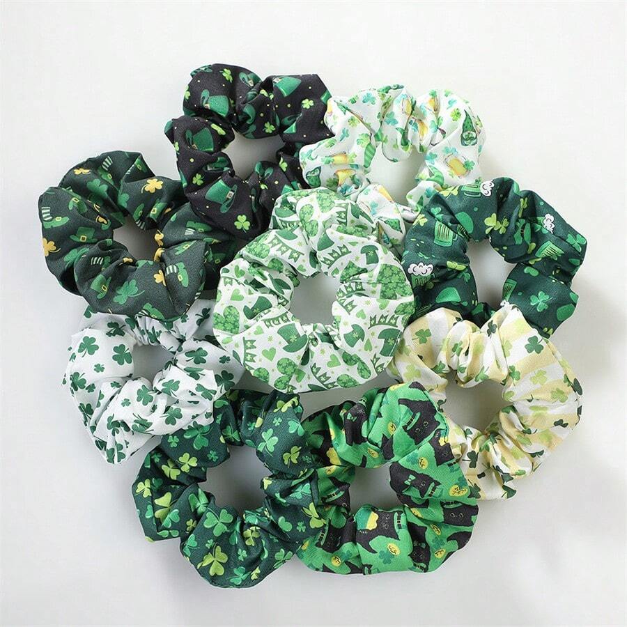 1pc Irish St. Patrick's Day Clover Scrunchie, Fresh Mori Style Big Spring Coil Hair Rope, Party Festival