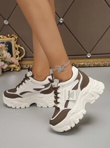 百搭休闲户外女式时尚系带厚底运动鞋 - 棕色 - 查看 3