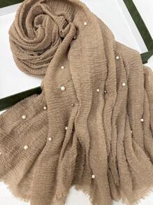 1pc All-Season Solid Color Pearl Pleated Scarf Shawl Headscarf, Suitable For Daily Commute, Outerwear, Gift - Multicolor - View 13