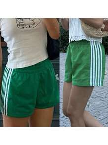 Women's Striped Shorts Casual Loose Elastic Waist Sport Short Pants With Pockets For Summer