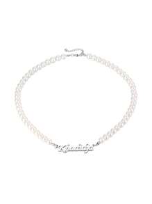 定制名字项链，迷人个性化波西米亚风仿珍珠项链，不锈钢镀金手工吊坠项链，女士礼物，家庭礼物，日常佩戴，圣诞节，新年，感恩节精致礼物，女士珠宝 - 銀色 - 查看 5