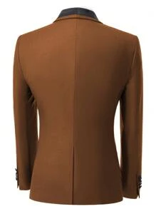 Men's Suit Slim Fit 3 Pieces Blazer Vest Pants Suits Set One Button Shawl Lapel Tuxedo Formal Wedding Groomsmen Blazer - 棕色 - 查看 3