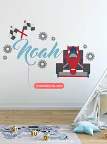 1pc Personalized Racing Car Themed Wall Decal Sticker, Art Decoration For Boys Room, Kids Bedroom, Nursery, Playroom, Gift, Living Room, Easy To Peel And Stick - Red - View 1