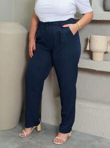 Women's Tailored Trousers With Button Plus Size GG To G3 - Navy Blue - View 3