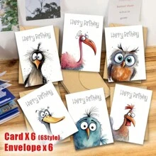 12 paquetes de tarjetas de cumpleaños con ilustraciones de pájaros divertidos y sobres, juego a granel de tarjetas de felicitación de cumpleaños en blanco para familia, amigos y colegas