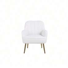 Modern Soft White Teddy Fabric Accent Chair With Stylish Gold Legs, Adjustable Feet, Ergonomic Design For Maximum Comfort, Durable Foam And Velvet Upholstery, Easy 10-Minute Assembly, Perfect For Living Room, Bedroom, Office, Ideal For Holiday And Christmas Décor, DreamDecor, Victory Store