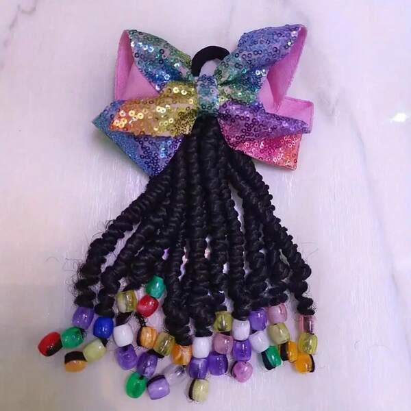 1 pezzo Coda di cavallo con fiocco e palline, extension per capelli sintetici, coda di cavallo adorabile e raffinata con fiocco e palline, parrucca con coda di cavallo e fiocco, parrucca sintetica con coda di cavallo e fiocchi decorativi, regalo per capelli da giorno e festa, coda di cavallo decorativa con fiocco