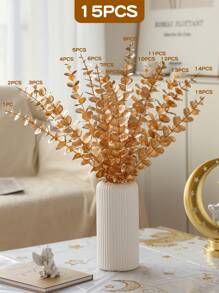 30/5/10/20/1/25/15pcs, 16.93in Decorations, Golden Fake Flowers, Eucalyptus Leaves, Valentine's Day New Years Gifts DIY Fake Plants, Wedding Center Decorations, Flower Decorations, Home Decoration For Flower Arrangement