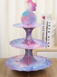 1pc Mermaid Party Decoration Cake Stand Paper Dessert Table, Easy To Create A Sweet Feast, Adding To Life - Multicolor - View 2