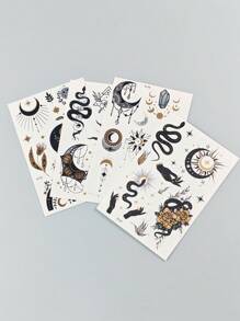 Tiebeauty 8 Sheets Metallic Gold Temporany Stickers,Snake & Sun & Yes & Moon Waterproof Stickers, Iver And Gold Fo Fake Allos Forface Body Hand Amm Neck Body Makeup - Multicolor - View 4