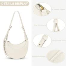 Niche Design Poleno Crescent Bag New Genuine Leather High-End Underarm Bag Single Shoulder Crossbody Saddle Bag Ladies Crescent Bag, PU Leather Crescent Bag, Single Shoulder Crossbody Bag Wallet Handbag Casual Dumpling Bag - trắng - Xem 5