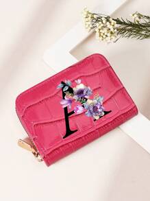 勃艮第包 Charry 红色包 酒红色包 1 件 首字母名称 A 到 Z 图案 多功能零钱包 字母图形卡夹 多卡位卡片收纳袋 信用卡 学校用品 宿舍 女士钱包 迷你钱包 钱包 卡包