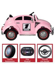 Joykoo Carro a Control Remto Montable para Niños Vocho Electrico luz 12V - Rosa - Ver 4