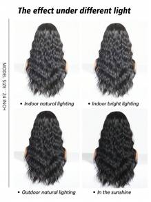 24-Inch Long Black Wavy Wigs For Women Black Curly Wigs With Air Bangs Water Wave Wig Synthetic Heat Resistant Fiber Wig For Daily Party Use - Black - View 8