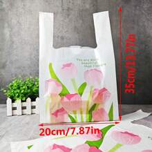 50 Pieces - PE Printed Shopping Bag With Handle, Maple Feather Bag, Avocado Tote Bag, Rose Tulip Gift Bag, Cherry Tote Bag, Plastic Packaging Bag, Jewelry Bag, Disposable Durable Grocery Retail Bag, Suitable For Supermarkets, Restaurants, And Daily Use, Suitable For Graduation Season, Birthday Parties, Suitable For Mother's Day And Eid Al Adha