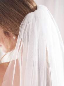 1pc Sheer Long Train Bridal Veil, Simple Solid Color Hair Comb, Wedding & Wedding Party Accessory, Multiple Sizes
