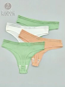 Set de 4 tangas de mujer con cintura baja, acanalados, transpirables y de colores aleatorios