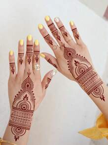 2 Sheet Flower Henna Tattoo Sticker Brown Waterproof Hand Tattoo Sticker For Women Party Decals Mehndi Designs - Brown - View 6