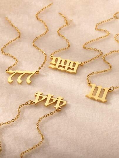 1pc 777 Angel Number Necklace, Women Stainless Steel Simple Chain Pendant Necklace, Christmas Gift