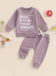 Toddler Baby Girl Clothes 6 12 18 Months 2T 3T 4T Long Sleeve Pullover Sweatshirt Pants Infant Fall Winter Outfit - Màu tím - Xem 1