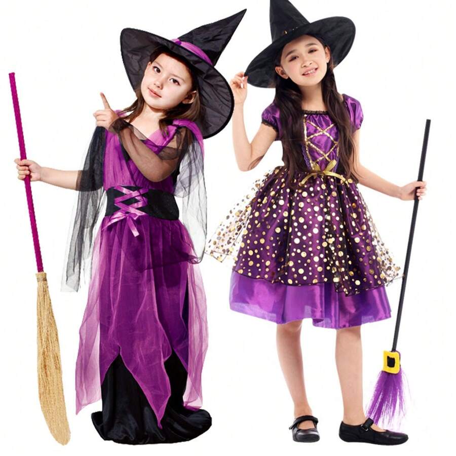 Disfraz de bruja para niñas, traje de mago púrpura para niños, sin incluir accesorios como escoba en el paquete - Multicolor - Ver 1