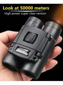 200X25 便携式高清变焦 5000M/100000M 双筒望远镜 强力折叠远距离视觉，BAK4 棱镜，橡胶材质，狩猎、户外活动、旅行和音乐会，春季户外运动，情人节礼物 - 黑色 - 查看 1
