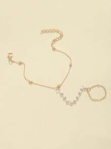 1 件时尚星星和月亮仿珍珠吊坠指链，女士日常派对配饰