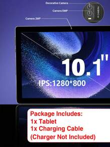 PEICHENG CP20 Pro WIFI平板电脑，Android 13系统，RK3562四核2.0GHz处理器/4GB内存+128GB存储空间/2MP+5MP双摄像头/10.1英寸IPS全高清显示屏/6000mAh电池，适用于在线课程、阅读/支持1TB TF卡扩展（不含适配器） - 黑色 - 查看 2