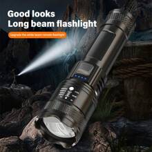 1pc Super Bright Rechargeable Flashlight, Long Range Outdoor Patrol Spotlight, Zoom, Floodlight, Laser Beam - Multicolor - View 1