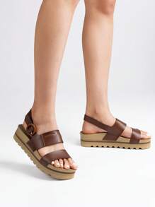 Women's Platform Sandals Open Toe Ankle Strap Arch Support Lightweight Comfortable Vacation Dress Shoes Cute Buckle Beach Summer Wedge Sandals - màu nâu - Xem 3