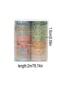 12 Cuộn/Hộp, Băng dính Washi in hoa cây cảnh nóng và họa tiết bạc, Vật liệu trang trí DIY thủ công cho học sinh - Thiết kế họa tiết tinh tế cho trái cây, bướm, sinh vật biển, Băng dính che sổ lưu niệm nhật ký - Nhiều màu - Xem 2