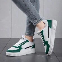 休闲情侣鞋，尺码 36-45，女士休闲鞋，男士运动鞋，系带软底平底舒适男鞋，轻便低帮日常运动鞋 - 綠色 - 查看 5